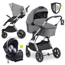 4in1 Kinderwagen-Set Vision X - Silver inkl. i-Size Babyschale, Isofix Basis und XXL Zubehörpaket - Melange Grey