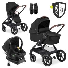 Set di passeggini 4in1 Walk N Care Trio Set con seggiolino auto i-Size e base Isofix e set di accessori XXL - Nero