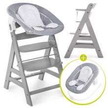 Alpha Plus Grey Newborn Set - 3-piece highchair + newborn insert & Stretch Grey bouncer