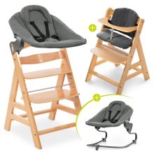 Alpha Plus Nature 4-piece Newborn Set - Highchair + 2in1 Newborn Attachment & Rocker + Highchair Cushion - Jersey Charcoal