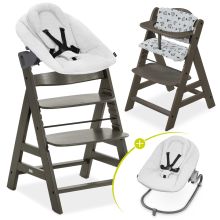Alpha Plus Select Charcoal 4-piece newborn set Light Grey - high chair + newborn attachment & rocker + Nordic Grey seat cushion