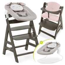 Alpha Plus Select Charcoal Newborn Set Powder Bunny - 4-piece highchair + newborn attachment + seat cushion Muslin Mineral Rose
