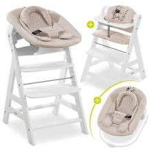 Alpha Plus White Newborn Set Pooh Beige - 4-tlg. Hochstuhl + Neugeborenenaufsatz + Sitzkissen