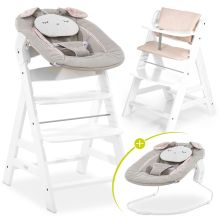 Alpha Plus White 4-piece Newborn Set Powder Bunny - high chair + newborn attachment + seat cushion beige