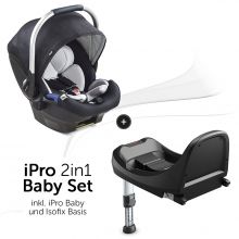 Babyschale iPro Baby inkl. Isofix Basis iPro Base - i-Size (ab Geburt bis 18 Monate) inkl. Sitzverkleinerer - Caviar