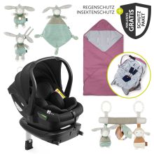 Set seggiolino auto Drive N Care Set i-Size (40 - 87 cm) con base Isofix + pacchetto di protezione GRATUITO, coperta e set di giocattoli Fehn - Orchidea