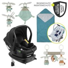 Set seggiolino auto Drive N Care Set i-Size (40 - 87 cm) con base Isofix + pacchetto protezione GRATUITO, coperta e set di giocattoli Fehn - Patina