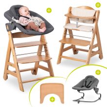 Beta Plus Natural 5-piece Newborn Set - Highchair + 2in1 newborn attachment & Premium bouncer, feeding board, seat cushion - Dark Grey