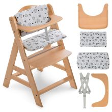 Highchair Alpha Nature - in a savings set incl. wooden dining board and Nordic Grey seat cushion