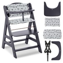 Alpha Plus Dark Grey Select high chair - in economy set incl. wooden dining board and seat cushion - Nordic Grey