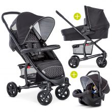Kinderwagen-Set Malibu 4 Trioset inkl. Babywanne, Autositz und Sportwagen - Black Silver