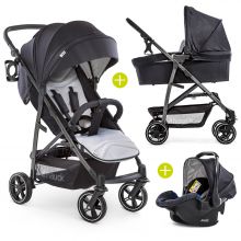 Pram set Rapid 4S Plus Trioset with baby bath, car seat and pushchair (up to 25 kg) - Caviar Silver