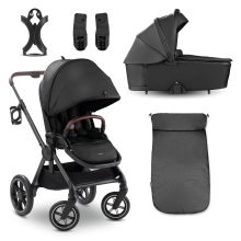 Kombi-Kinderwagen Comfort N Care Set - inkl. Babywanne, Sportsitz, Beindecke und Getränkehalter - Black