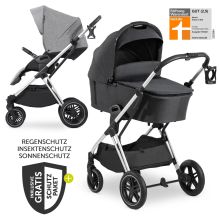 Vision X Duoset Silver baby carriage (pushchair and carrycot) incl. XXL accessory pack - Melange Black & Grey
