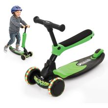 Laufrad Skootie - Rutscher und Scooter für Kinder von 1-5 Jahre (LED Lichter & Fußbremse) - Neon Grün