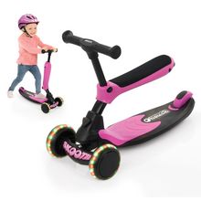Laufrad Skootie - Rutscher und Scooter für Kinder von 1-5 Jahre (LED Lichter & Fußbremse) - Neon Pink