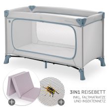 Dream N Play Plus travel cot set incl. comfort mattress & insect screen - Dusty Blue