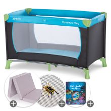 Travel cot economy set - Dream N Play incl. Alvi travel cot mattress + insect screen + book "Good night at sea" - Waterblue