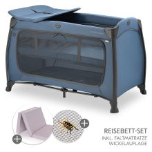 Reisebett Sparset Play'n Relax Center inkl. Komfort Matratze, Einhang, Wickelauflage & Moskitonetz - Dark Blue