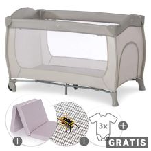 Reisebett Sparset Sleep'n Play Go Plus inkl. Alvi Reisebett-Matratze + Insektenschutz + GRATIS Wickelbodys 3er Pack - Beige