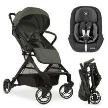 Reisebuggy & Sportwagen Travel N Care mit Liegefunktion, nur 6,8 kg (bis 22 kg belastbar) inkl. Reboarder Pearl Pro 2 - Dark Olive