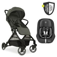 Reisebuggy & Sportwagen Travel N Care mit Liegefunktion, nur 6,8 kg (bis 22 kg belastbar) inkl. Reboarder Pearl Pro 2 & XXL Zubehörpaket - Dark Olive