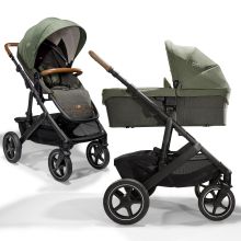 2in1 Vinca baby carriage set with a load capacity of up to 22 kg with telescopic push bar, convertible seat unit, Ramble XL carrycot, adapter, rain cover & back cushion - Signature - Pine