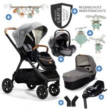 4in1 combi stroller set Finiti up to 22 kg load capacity with reclining position, stroller chain, grasping toy, music box, cuddle cloth - telescopic push bar, sports seat, Ramble XL carrycot, adapter & accessory pack - Signature - Carbon
