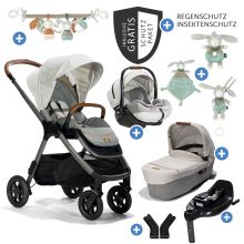 4in1 combi stroller set Finiti up to 22 kg load capacity with reclining position, stroller chain, grasping toy, music box, cuddle cloth - telescopic push bar, sports seat, Ramble XL carrycot, adapter & accessory pack - Signature - Oyster