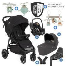 4in1 Litetrax baby carriage set with load capacity up to 22 kg with pneumatic tires, Ramble carrycot, Pebble Pro infant car seat, Isofix base, activity harness, cuddly toy, grasping toy, adapter & accessory pack - Shale