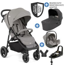 4in1 baby carriage set Litetrax up to 22 kg load capacity with push bar storage compartment, i-Snug 2 infant car seat, Ramble XL carrycot, adapter, Isofix base & accessories package - Pebble