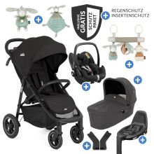 Set passeggino Litetrax Pro Air 4in1 con capacità di carico fino a 22 kg con pneumatici, navicella Ramble, seggiolino auto Pebble Pro, base Isofix, imbracatura per attività, peluche, gioco da afferrare, adattatore e pacchetto accessori - Shale