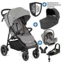 4in1 baby carriage set Litetrax Pro up to 22 kg load capacity with push bar storage compartment, i-Snug 2 infant car seat, Ramble XL carrycot, adapter, Isofix base & accessories package - Pebble