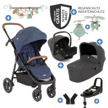 4in1 baby carriage set Mytrax Pro up to 22 kg load capacity with baby carriage chain, ring clutch, cuddle cloth - telescopic push bar, cup holder, i-Snug 2 infant car seat, Ramble carrycot, adapter, Isofix base & accessory pack - Blueberry