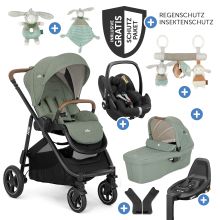 Set 4in1 Versatrax per passeggini fino a 22 kg con navicella Ramble XL, seggiolino auto Pebble Pro, base Isofix, cintura attività, peluche, gioco da afferrare, adattatore e pacchetto accessori - Laurel