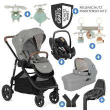 Set 4in1 Versatrax per passeggini fino a 22 kg con navicella Ramble XL, seggiolino auto Pebble Pro, base Isofix, trapezio attività, peluche, gioco da afferrare, adattatore e pacchetto accessori - Pebble