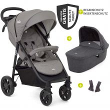 Kombi-Kinderwagen Litetrax 4 mit Schieber-Ablagefach,Babywanne, Adapter & Zubehör Paket - Gray Flannel