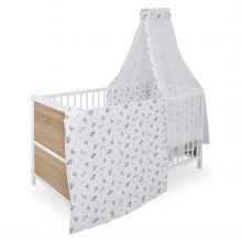 Babybett-Komplett-Set Max inkl. Bettwäsche, Himmel, Nestchen & Matratze 70 x 140 cm - Spielparty - Weiß Eiche