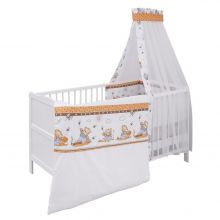 Babybett-Komplett-Set Mona inkl. Bettwäsche, Himmel, Nestchen & Matratze 70 x 140 cm - Honigbär - Weiß