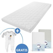 Baby crib mattress Baby Soft 60 x 120 cm incl. 2 fitted sheets + FREE romper & shirt - Let`s have a party
