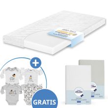 Baby crib mattress Jan 60 x 120 cm incl. 2 fitted sheets + FREE bodysuit 4-pack - Let`s have a party
