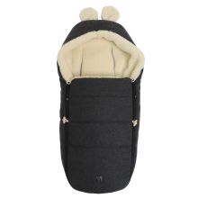 Fleece footmuff Hoody Mouse Wool lining made from 100% sheep's wool for infant car seats and carrycots - Dark Shadow