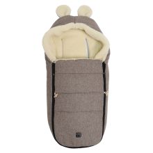 Fleece footmuff Hoody Mouse Wool lining made from 100% sheep's wool for infant car seats and carrycots - Pepper Brown
