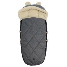 Fleece-Fußsack XL Ears Wool Fütterung aus 100% Schafwolle für Kinderwagen und Buggy - Anthracite Melange