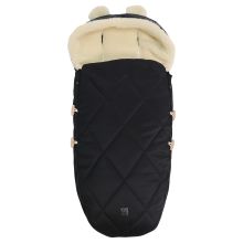 Fleece-Fußsack XL Ears Wool Fütterung aus 100% Schafwolle für Kinderwagen und Buggy - Black