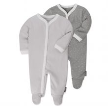 Schlafanzug 2er Pack Pyjama Einteiler - Grau Uni / Punkte