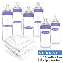 9-tlg. Glas-Flaschen-Set mit NaturalWave® Trinksauger Gr. S & M + 3 Spucktücher