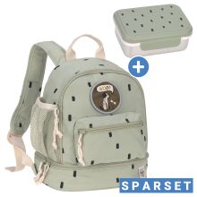 2-tlg. Set Rucksack Mini Backpack & Edelstahl-Brotdose Lunchbox - Happy Prints - Light Olive