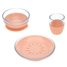 3-piece glass / silicone tableware set - Apricot