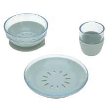 3-piece glass / silicone tableware set - Blue